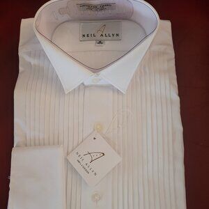Neil Allyn 100% Cotton Wing Collar Pleated Formal Tux Shirt French Cuffs 16